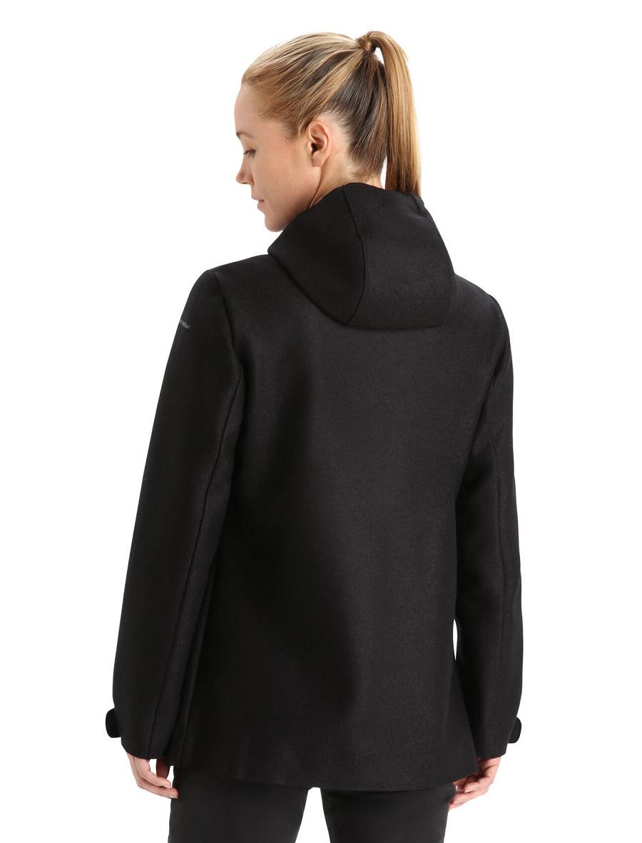 Women's Icebreaker Felted Merino Hooded Jackets Black | CA 1295XYUF